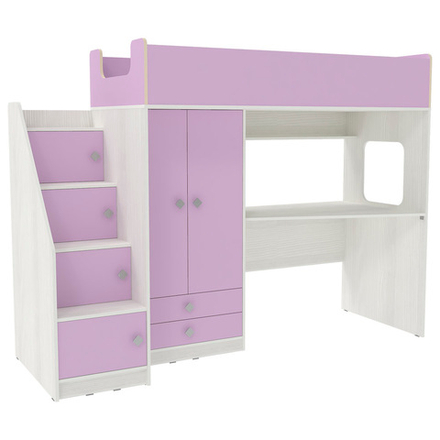 Кровать-чердак КарИВи Л-А606.3 75х190 Белое Дерево Ирис