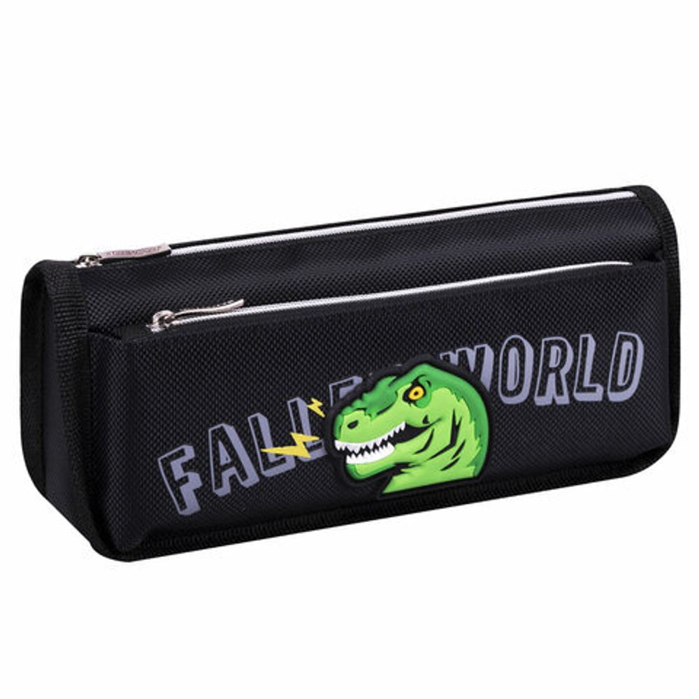 Пенал мягкий ЮНЛАНДИЯ, 2 отделения, полиэстер, "Dino doom", черный, 21х9х6 см, 271574