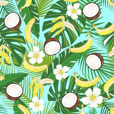 Бананы кокосы с листьями