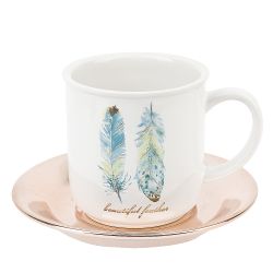 Чайный сервиз 12пр. "Перья" (6 персон) на металлической подставке v=250мл. (керамика)