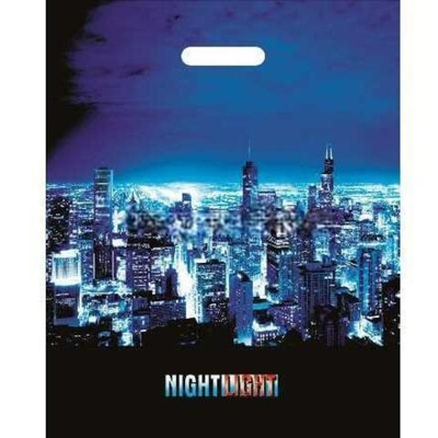 Пакет с прорубной ручкой ПВД 38х47 (60 мкм) "Ночные огни" лам. (50/500 шт.) Интерпак