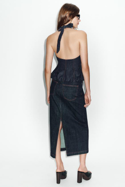 ZARA ДЖИНСОВАЯ ЮБКА МИДИ Z1975, СИНИЙ