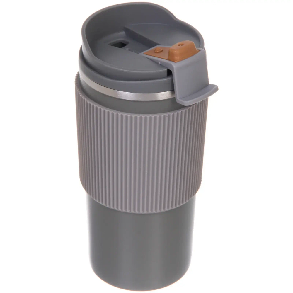 Термокружка 450мл «Стиль» с силиконовой вставкой, цвет серый