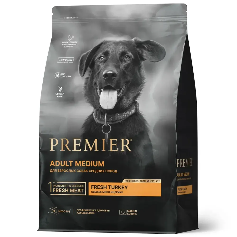 Уценка! Повр.упак. / Сухой корм Premier Dog Turkey Adult Medium для собак средних пород из свежего мяса индейки
