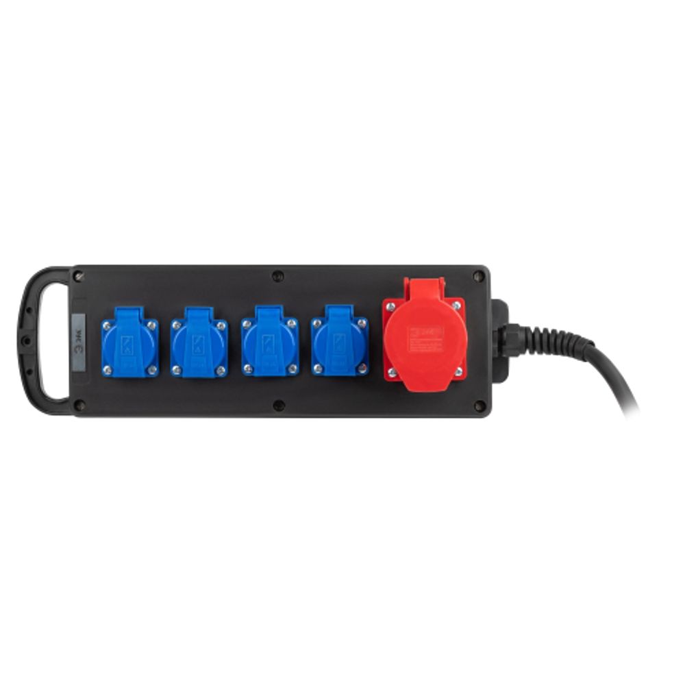 Удлинитель силовой ЭРА IND380-U-5e-5x2,5-10m-IP44 380В на каучуковой колодке 5 розеток 1xCEE 5P/4xSCHUKO 10м КГ 5x2,5 | Силовые удлинители