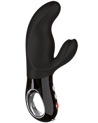 Чёрный вибратор с клиторальным отростком MiSS Bi Black Line - 17 см. (Цвет: черный)