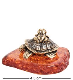 Народные промыслы AM-1357 Фигурка «Черепаха и лягушонок» (латунь, янтарь)