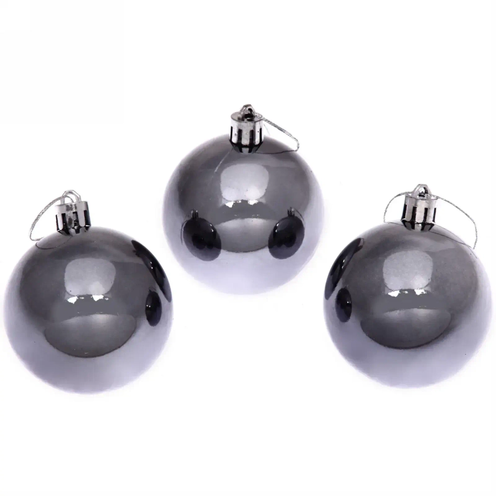 Новогодние шары 6 см (набор 3 шт) «Глянец», графит