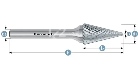 Борфреза твердосплавная Karnasch форма M, 6х20х6х50 мм, насечка HP-6, без покрытия, арт. 11.3094-030