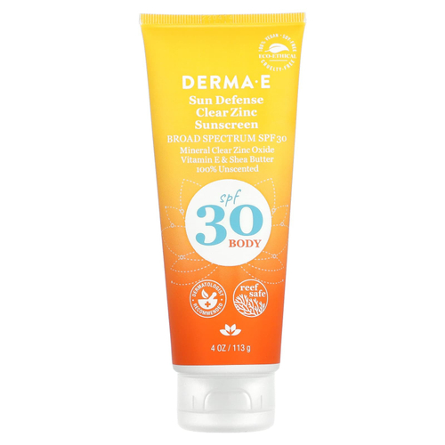 DERMA E, Sun Defense Clear Zinc, солнцезащитное средство для тела, SPF 30, без запаха, 113 г (4 унции)
