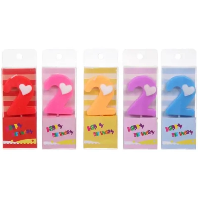 Свеча для торта Цифра Сердечко «2» 9 см, микс цветов