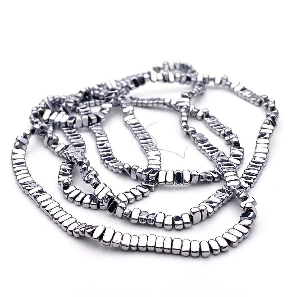 гплит42-сс Гематит синт. плитка 4*2мм, светлое серебро, нить 38см