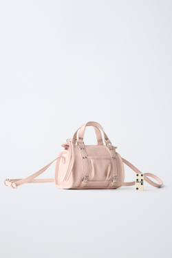 ZARA СУМКА С ЗАКЛЕПКАМИ, РОЗОВЫЙ
