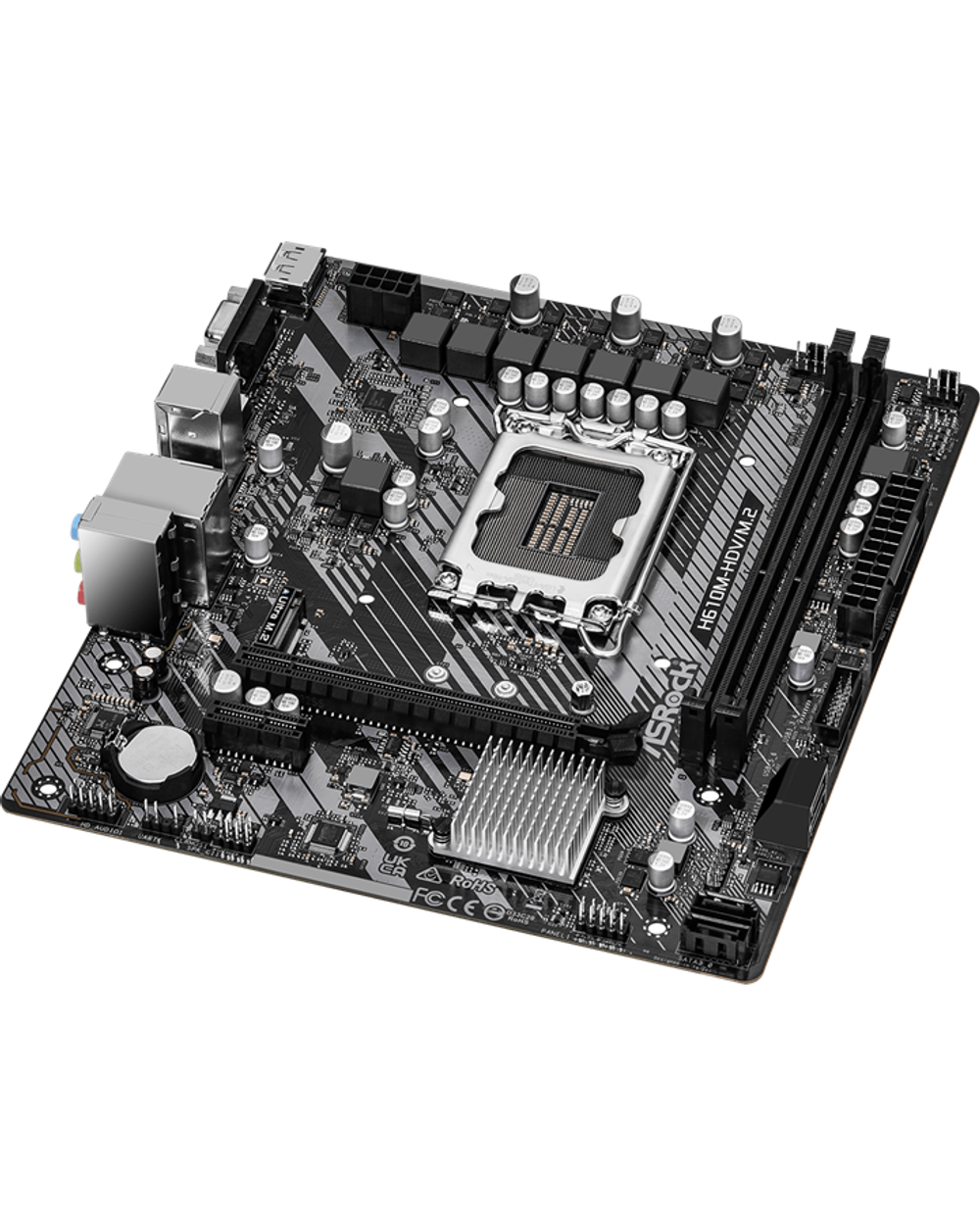 Материнская плата ASROCK H610M-HDV/M.2 R2.0, LGA1700, H610, 2*DDR4, 4*SATA, 1*M.2, 2*USB 3.2, 4*USB 2.0, 1*PCIx16, 1*PCIx1, D-Sub+HDMI+DP, mATX