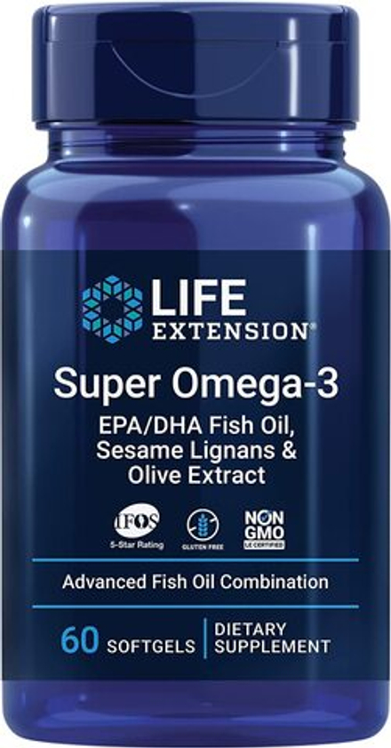 Life Extension, Супер Омега-3 экстракт кунжута и оливы, Super Omega-3 EPA/DHA Fish Oil Deasame Lignans & Olive Extract, 60 капсул