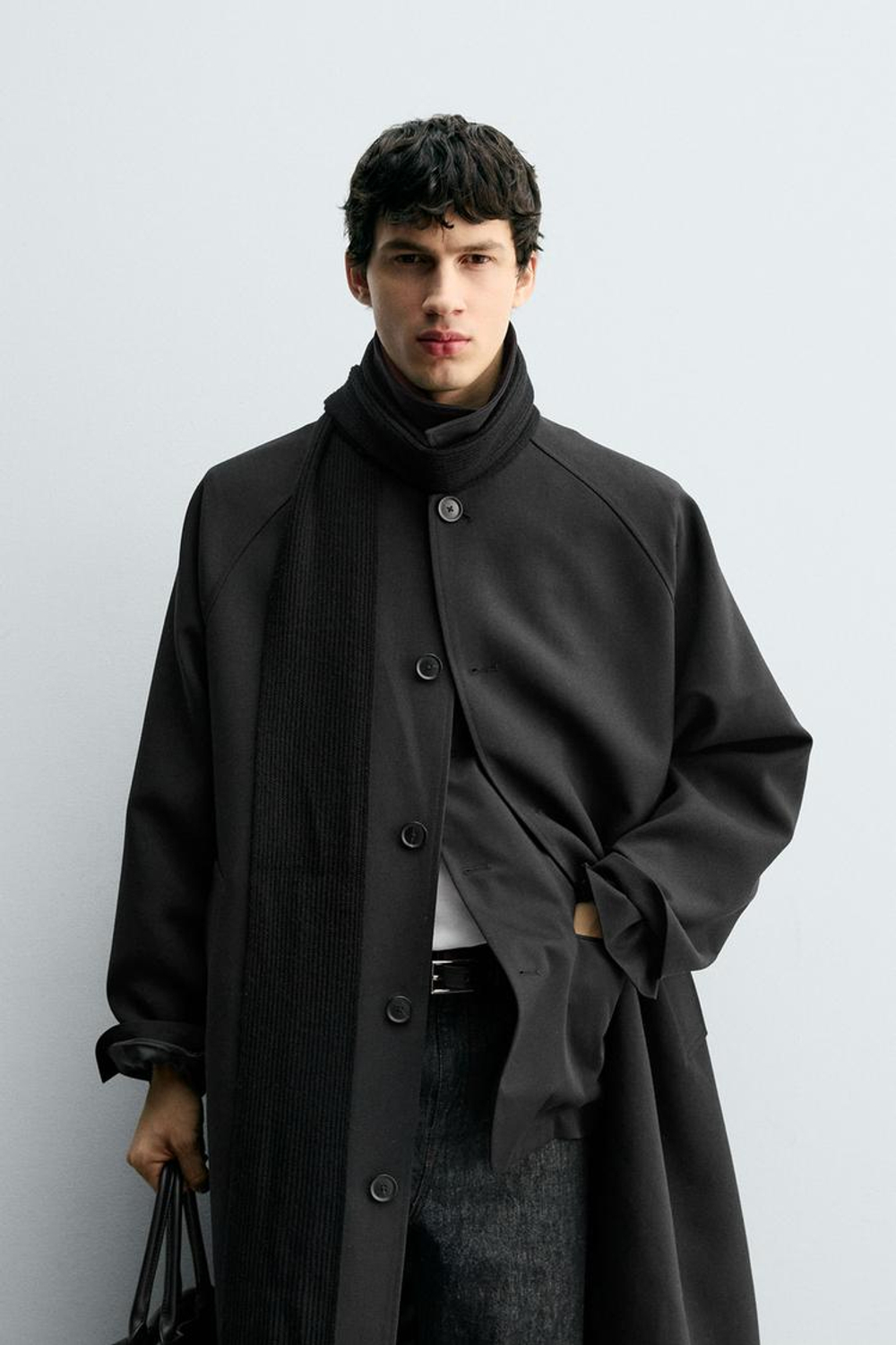 ZARA ТРЕНЧ ОВЕРСАЙЗ С ШЕРСТЬЮ, ЧЕРНЫЙ