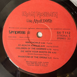 Винтажная виниловая пластинка LP Iron Maiden Live After Death Пластинка 2 (Польша 1985)