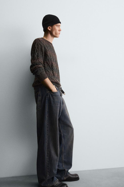 ZARA СВИТЕР С УЗОРОМ «КОСЫ», ЧЕРНЫЙ