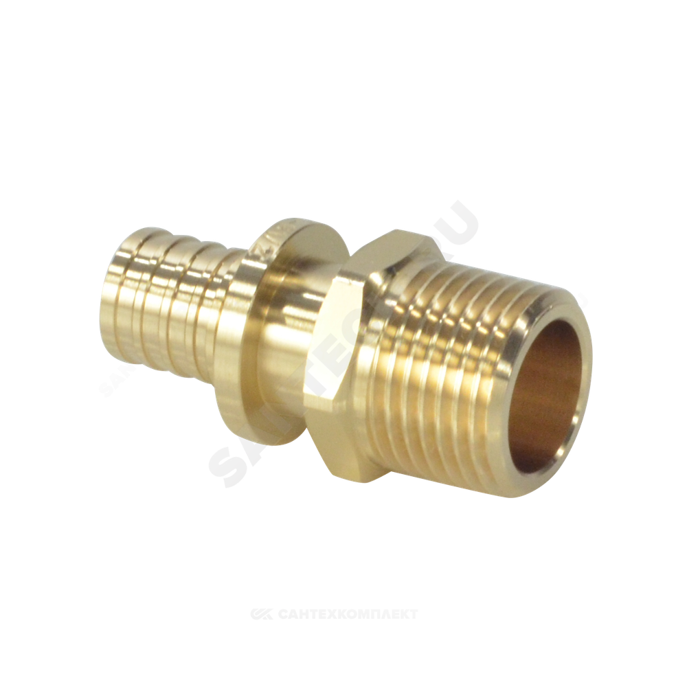 Муфта для PE-X труб аксиальная латунь Дн 16х3/4" НР РОС