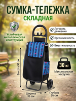 Тележка хозяйственная с сумкой (96*26*36см, колеса 15.5см,груз. до 30 кг.) ёлочка DC307GG
