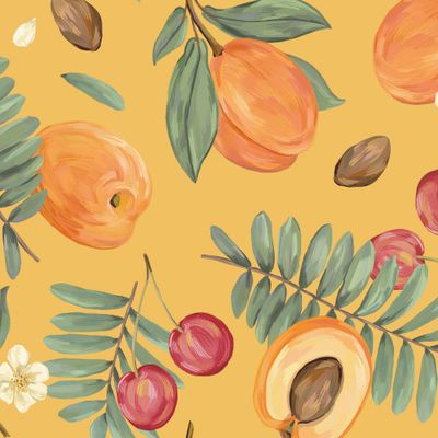 Абрикосы и вишня (желтый)