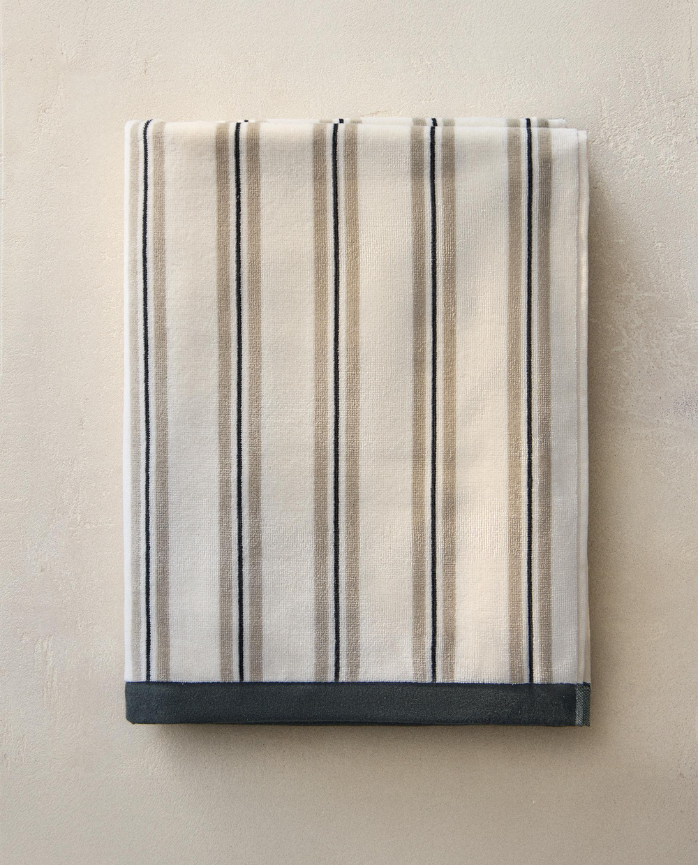 Zara Home Пляжное полотенце из хлопка, зелёный, в полоску, 180x100 см