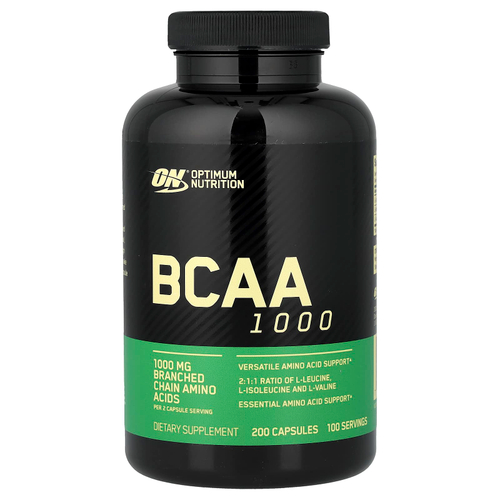 Optimum Nutrition, BCAA 1000, аминокислоты с разветвлённой цепью, 200 капсул (500 мг в 1 капсуле)