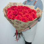 25 алых импортных роз Нина