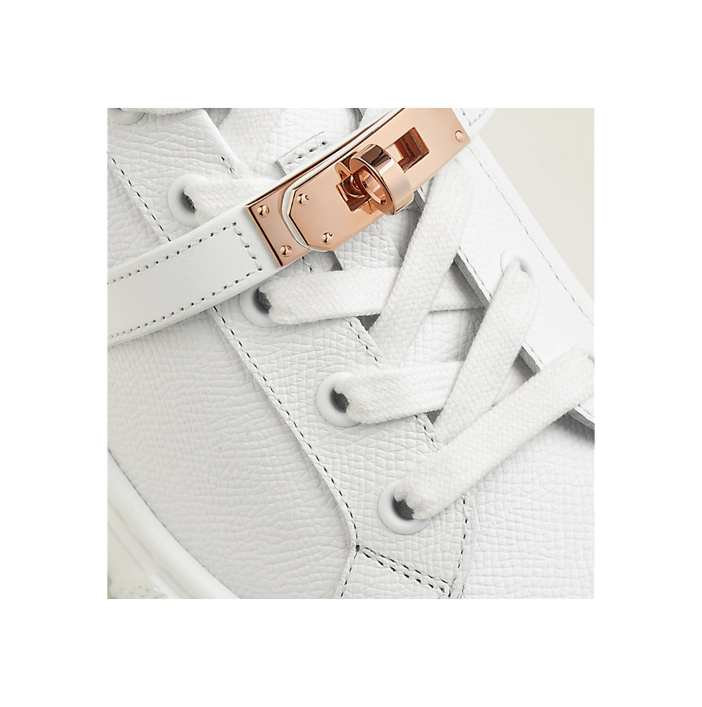 Женские кроссовки Hermès из телячьей кожи Epsom с пряжкой Kelly в цвете Rose Gold, цвет Blanc