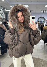 Пуховик oversize  с мехом лисы
