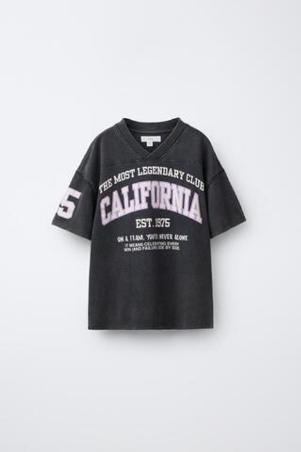 ZARA ФУТБОЛКА С НАДПИСЬЮ, АНТРАЦИТОВО-СЕРЫЙ