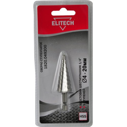 Сверло ступенчатое ELITECH 9 ступеней 4-20мм