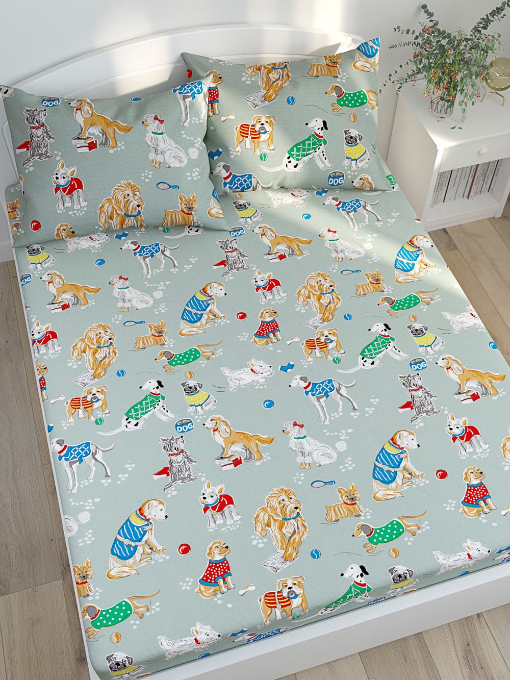 Простынь на резинке Сказка "Dogs on blue" 140х200 см, перкаль