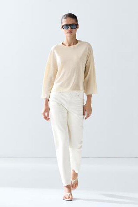 Massimo Dutti Свитер из смесовой шерсти с круглым вырезом, ванильный