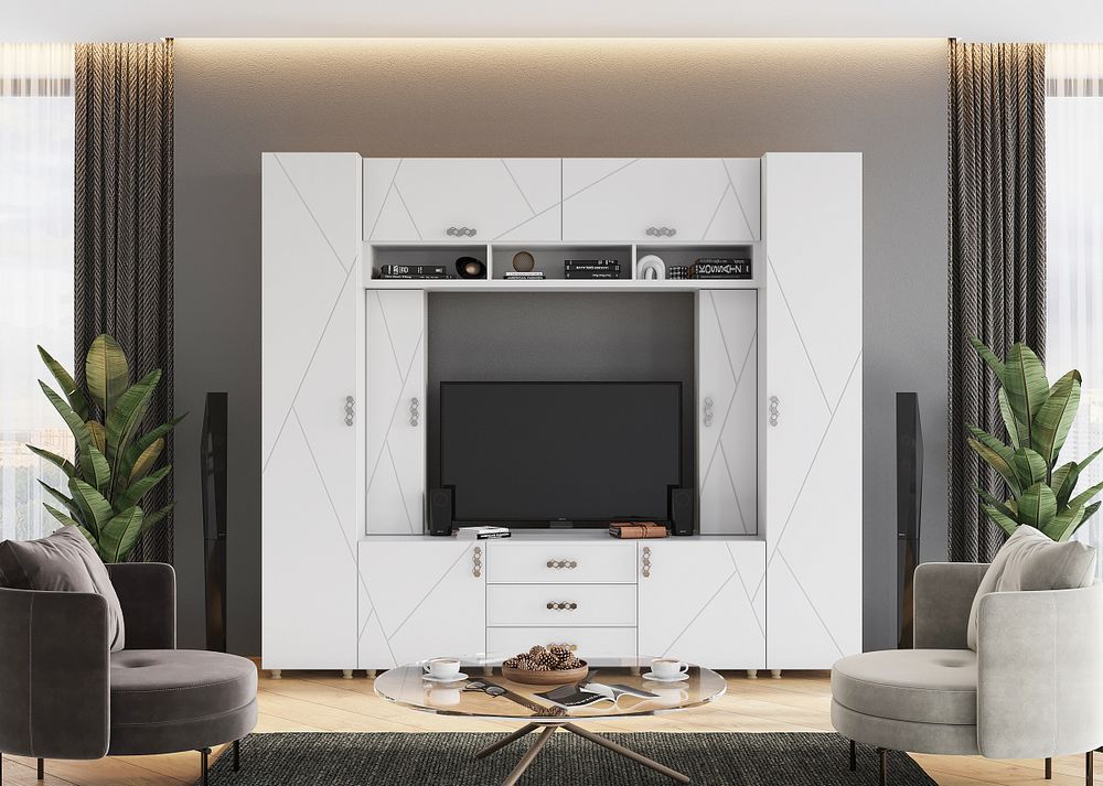 Гостиная модульная 2150 МС "Сандра"(Белый лофт)