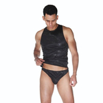 Мужской комплект из гладкой черной тянущейся ткани: майка и трусы (Размер: L-XL) (Цвет: черный)