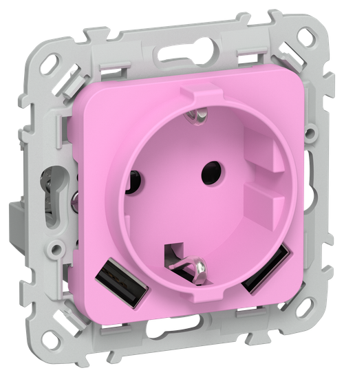 FLITE Розетка 1-местная с заземлением с защитными шторками 16А с USB A+A 3,1А РСЮша11-0-ФлПр пурпурный IEK