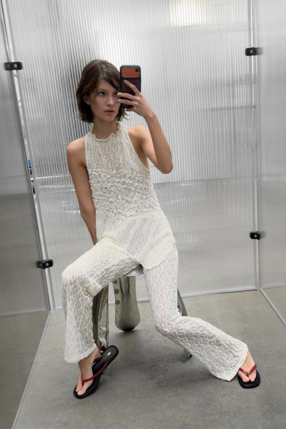 ZARA КРУЖЕВНЫЕ БРЮКИ, ЭКРЮ