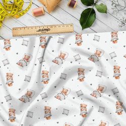 Ткань флис спят усталые игрушки медвежата