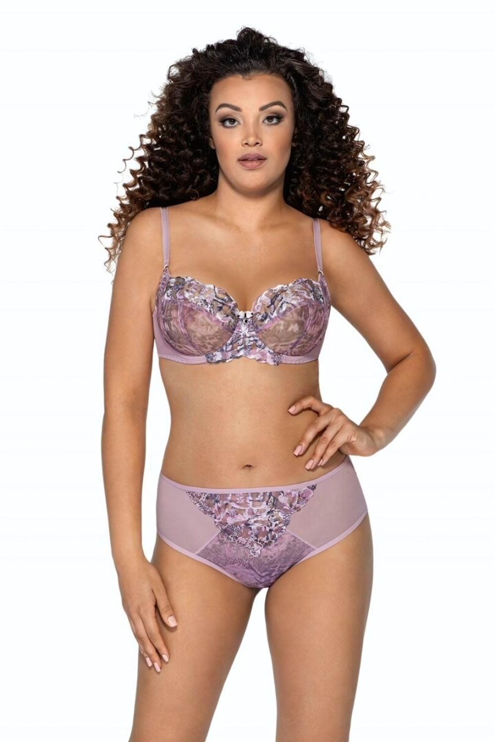 Бюстгальтер с чашками с цветочным принтом и вышивкой люрексом (Размер: 90D) (Цвет: сиреневый)