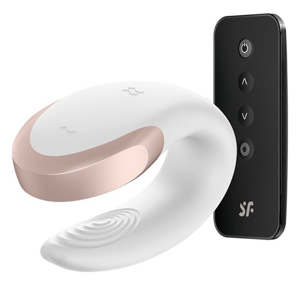 Белый вибратор для пар с возможностью управления через пульт и приложение Satisfyer Double Love