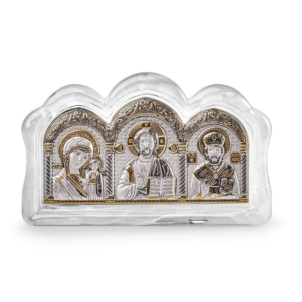 Спаситель, Казанская БМ, Николай Чудотворец, триптих, муранское стекло 78х125