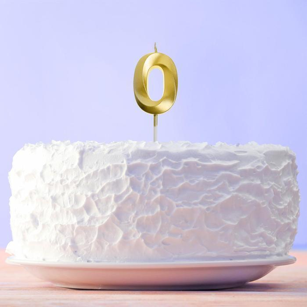 Свеча в торт цифра "0" , золото, 3,5 х 12 см.