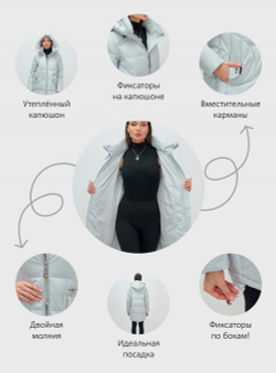 Куртка зимняя женская с капюшоном модная голубого цвета 3193Gl