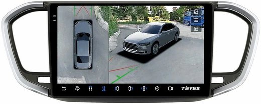 Магнитола для Lada Vesta NG 2023+ (без ШГУ, рамка серебристо-черная 9) - Teyes CC3-2K-360 на Android 10, 2K QLED, 6Гб+128Гб, CarPlay, 4G SIM-слот, 4 камеры в комплекте