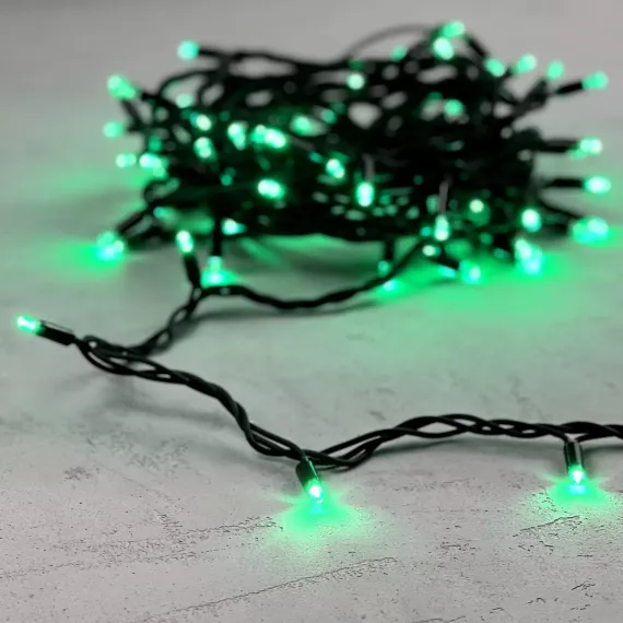 Гирлянда Нить 10 м., зеленый, 220В, 75 LED, Провод Черный Каучук, IP65, LTC (LL75-1-2G)