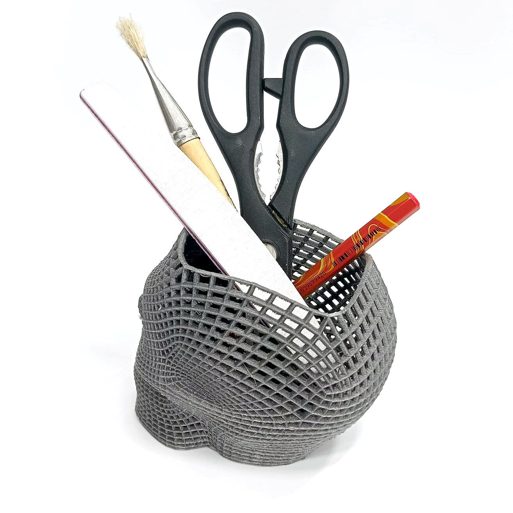 Подставка для карандашей, конфетница, Череп-сетка, серебристая