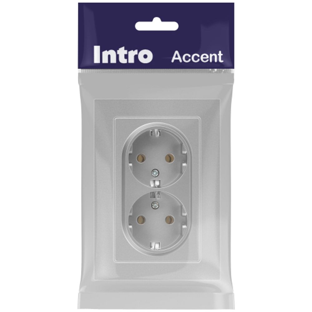 Розетка Intro Accent 6-205-03 двойная с заземлением 2X2P+E Schuko 16А-250В IP20 СУ AL/CU алюминий | Intro