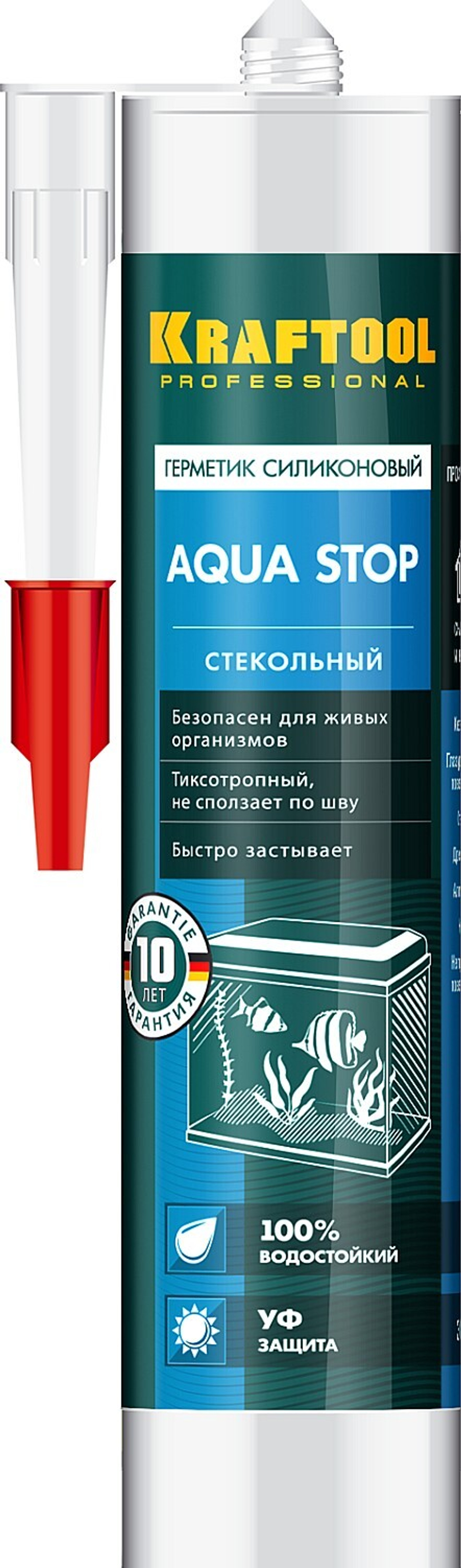 Стекольный силиконовый герметик KRAFTOOL Aqua Stop 300 мл прозрачный