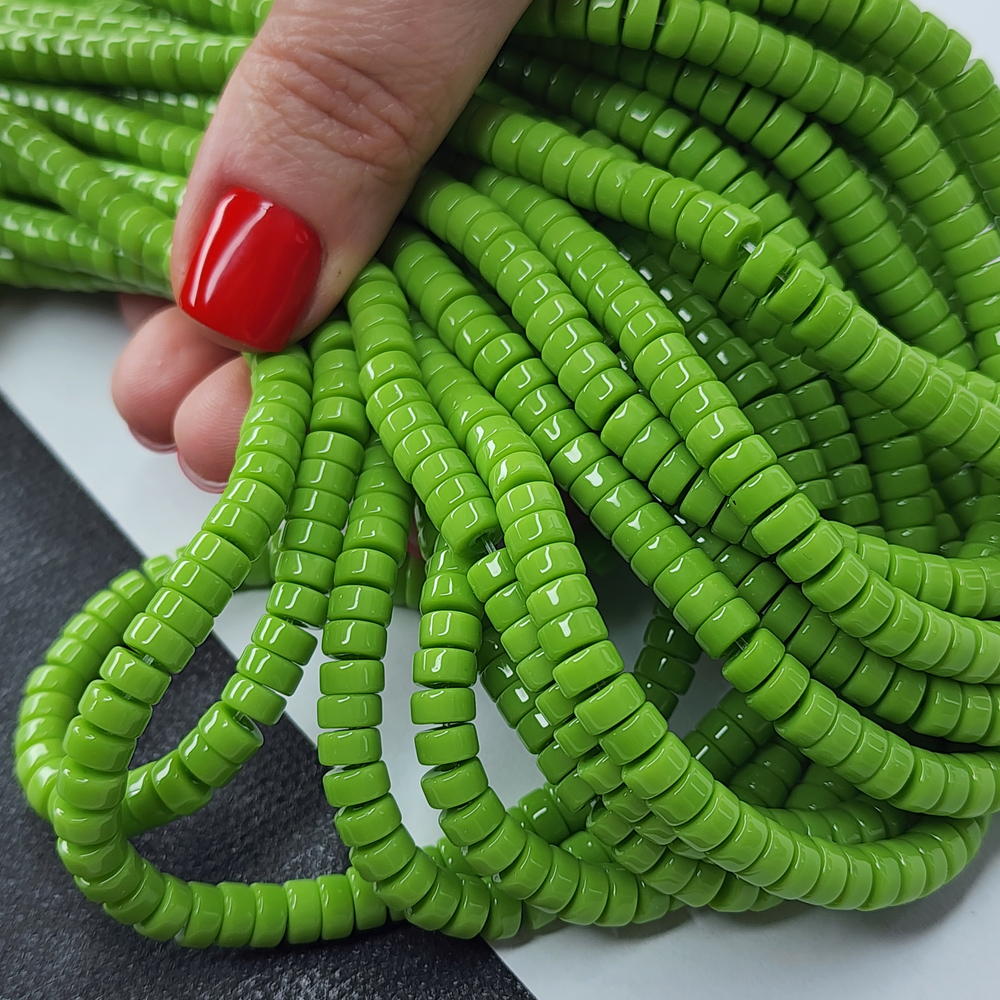 Бусины шайбы, рондель, салатовый, лэмпворк, стекло, р-р 6мм, цена за набор 10 шт